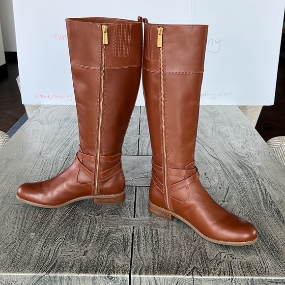 Michael Kors brown leather boots side zip and straps riding boots size 8.5M - Picture 6 of 15